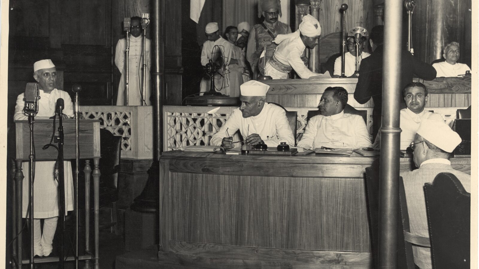 Jawaharlal Nehru delivering the "tryst with destiny" speech at independence, 15 August 1947.