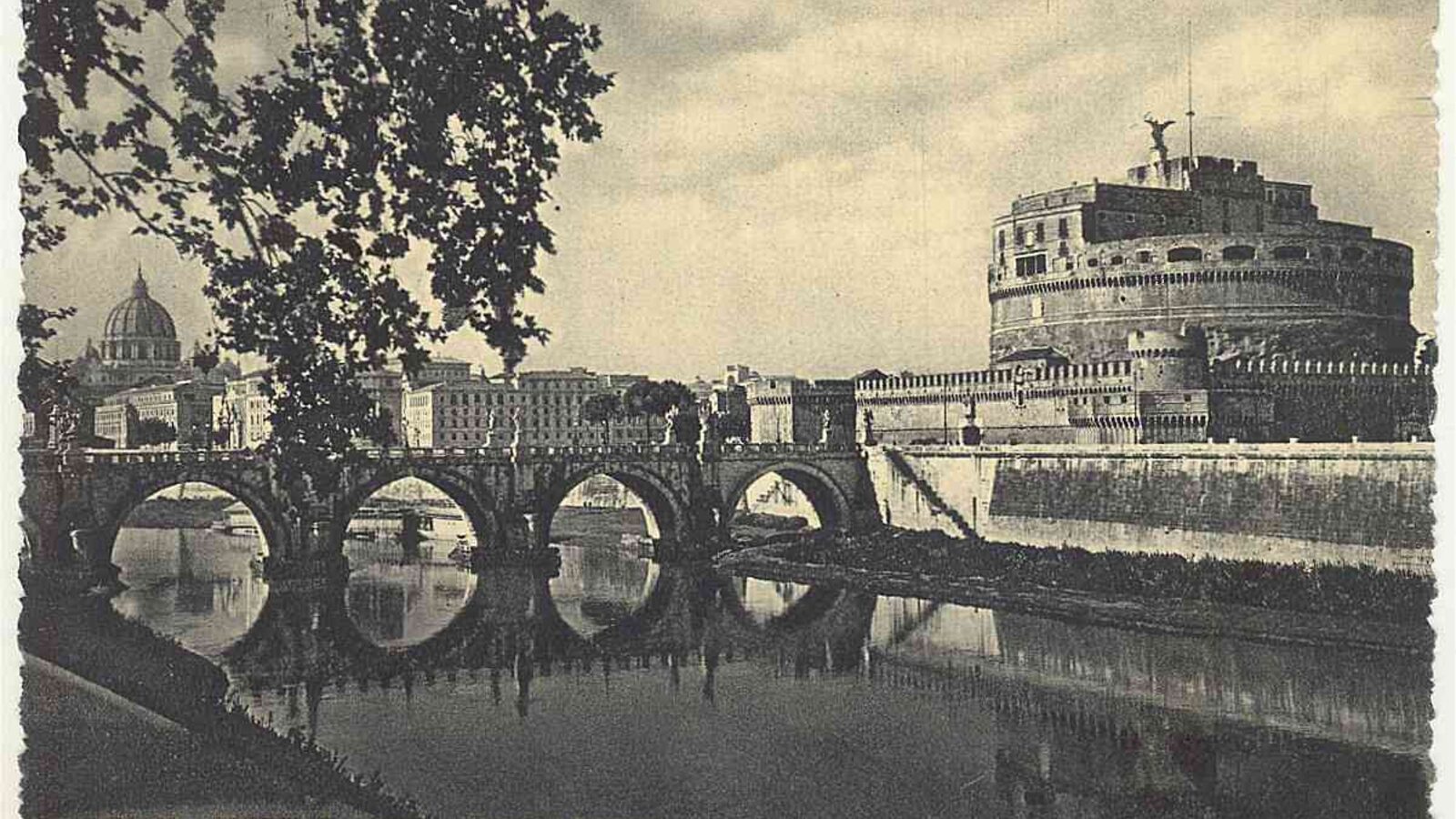 Castel Sant'Angelo, the Tiber and the dome of St Peter's in Rome, 1947.