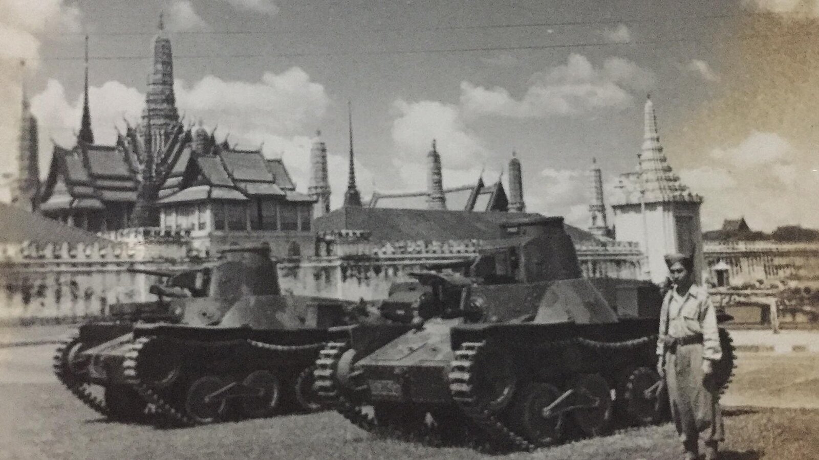 Thai Type 95 Ha-Go light tanks near Bangkok’s Grand Palace during the 1947 coup.