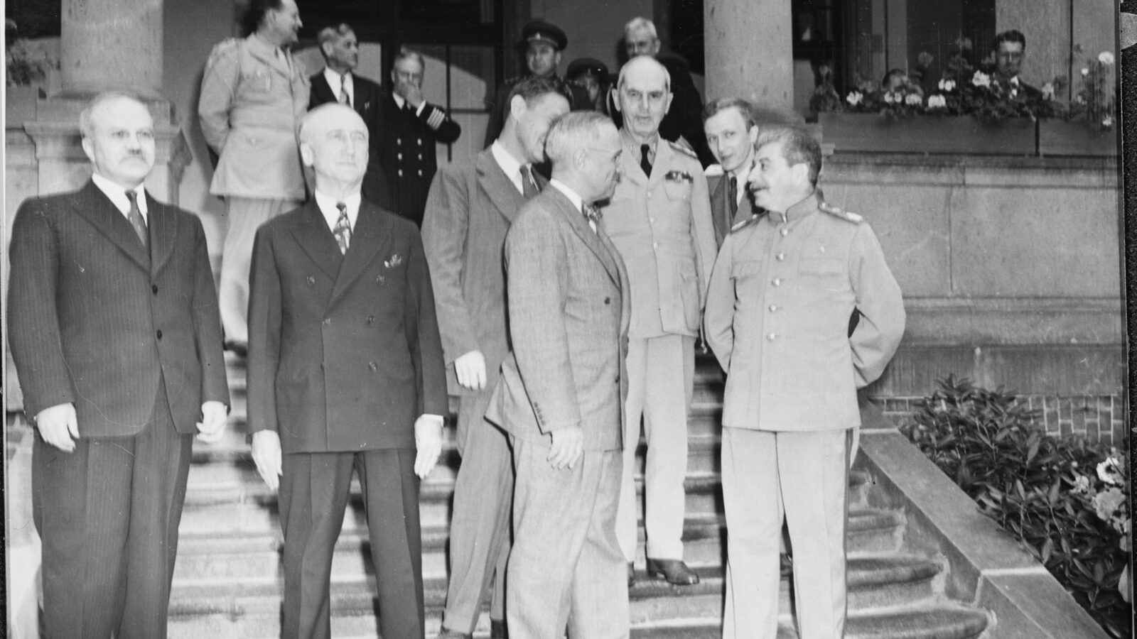 Soviet leader Joseph Stalin with President Harry S. Truman at the Potsdam Conference, July 1945.