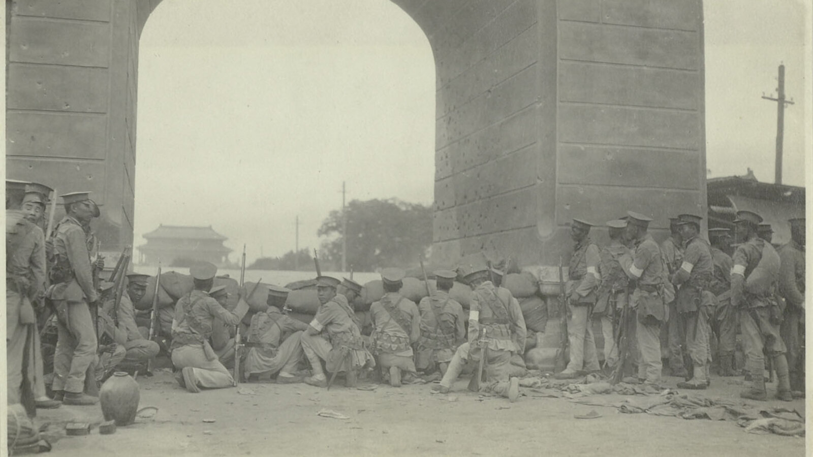 Republican troops of the Chinese Republic outside the Forbidden City, Beijing, 1917