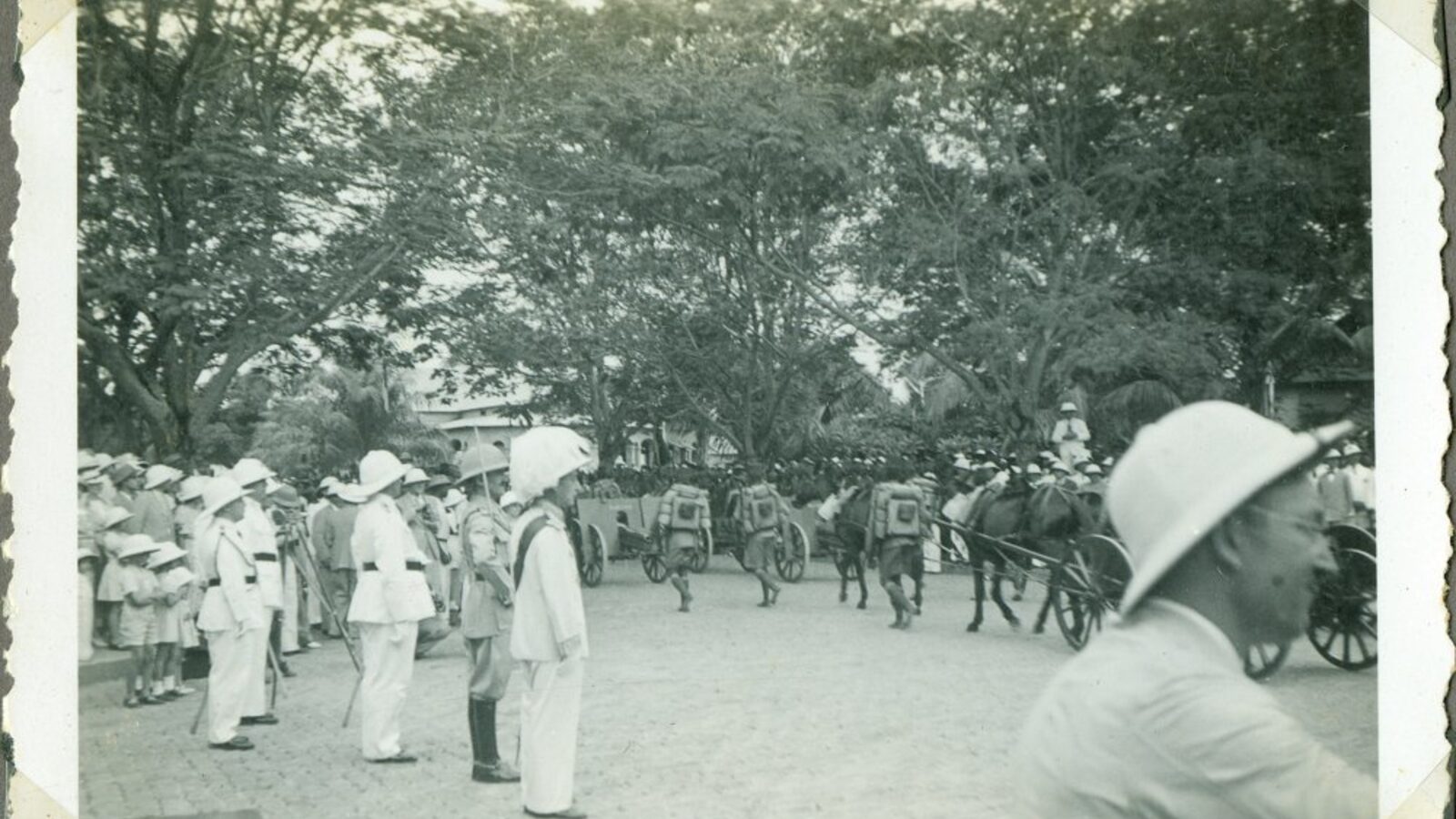 Governor-General Pierre Ryckmans inspects the Force Publique garrison at Leopoldville, Belgian Congo, 1939