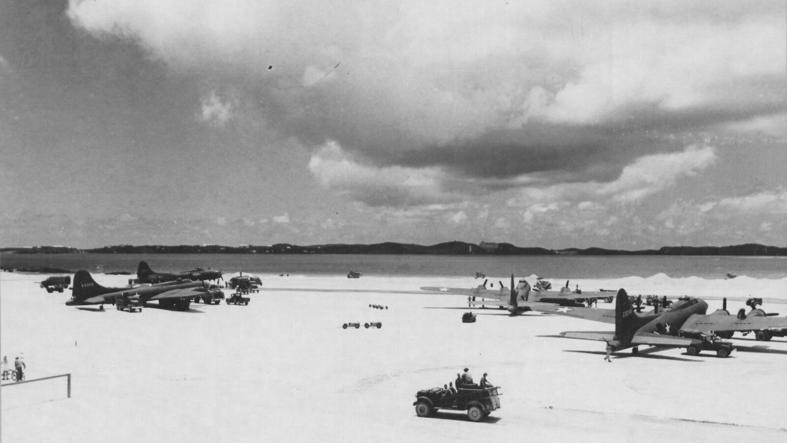 USAAF 390th Bomb Group B-17 Flying Fortresses staged at Kindley Field, Bermuda, on 22 June 1943 in transit from the United States to the United Kingdom