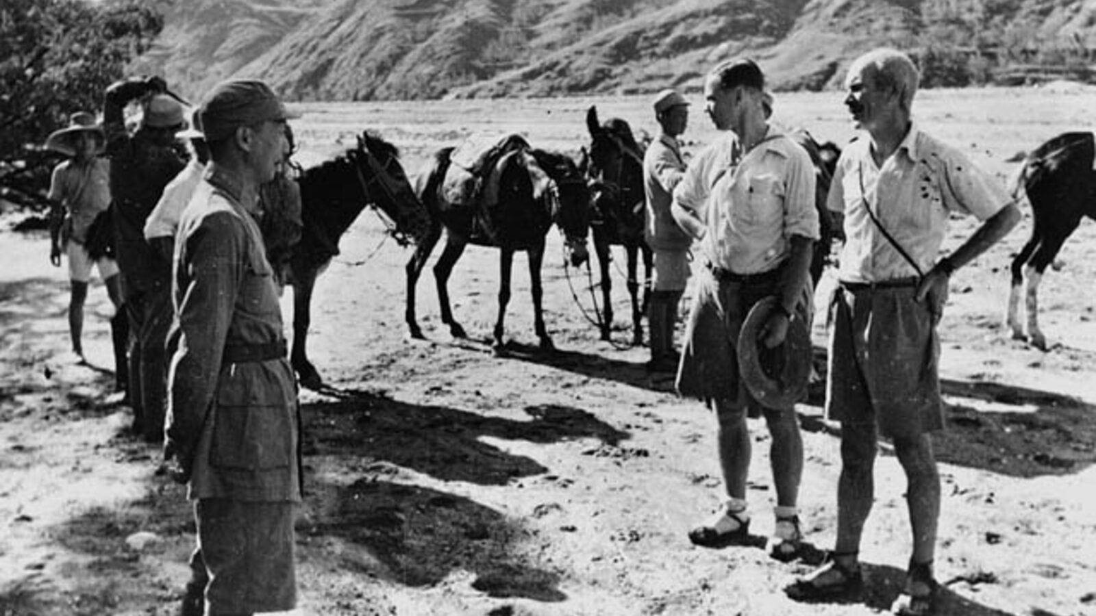 Dr. Norman Bethune with Eighth Route Army soldiers in northern China during the Second Sino-Japanese War, 1938