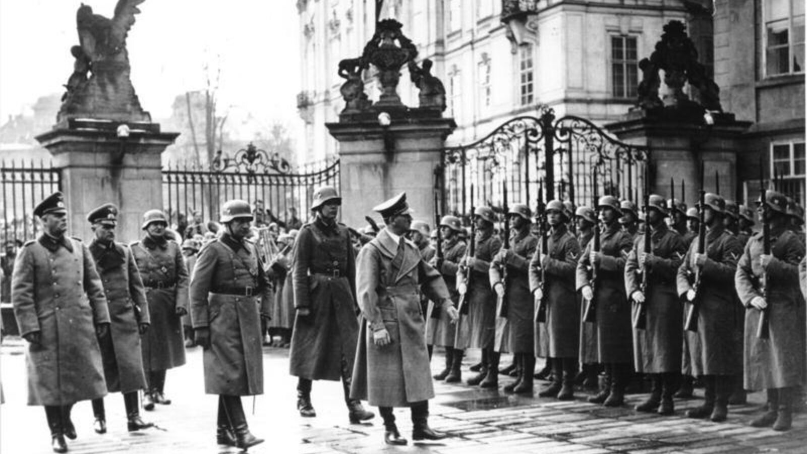 German officers and troops drawn up in the courtyard of Prague Castle during Hitler's visit, 15 March 1939
