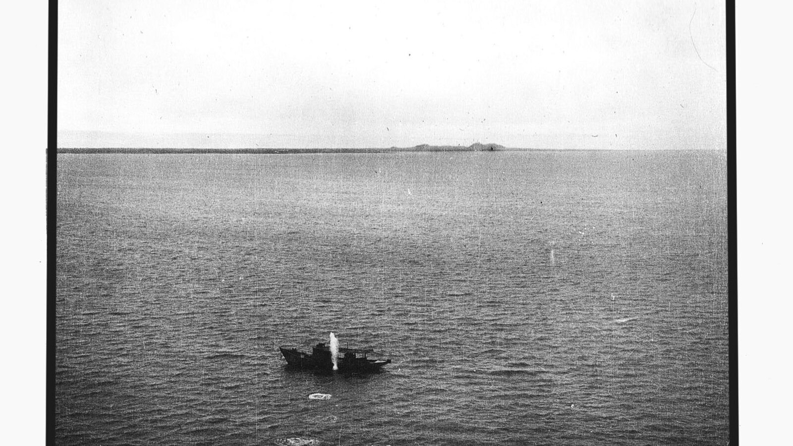 A US Navy PB4Y-2 Privateer strafes a Japanese merchant ship in the waters off Formosa during the 1945 South China Sea anti-shipping campaign