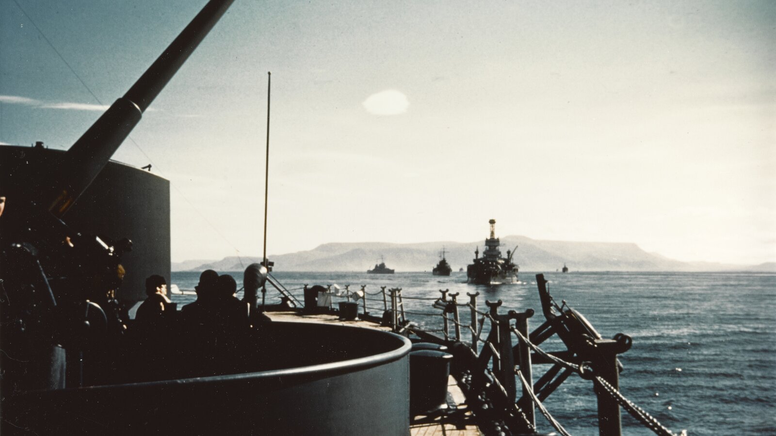 US Atlantic Fleet battleships USS New York and USS Arkansas with light cruisers Brooklyn and Nashville departing Reykjavik harbour during the initial American occupation of Iceland in July 1941
