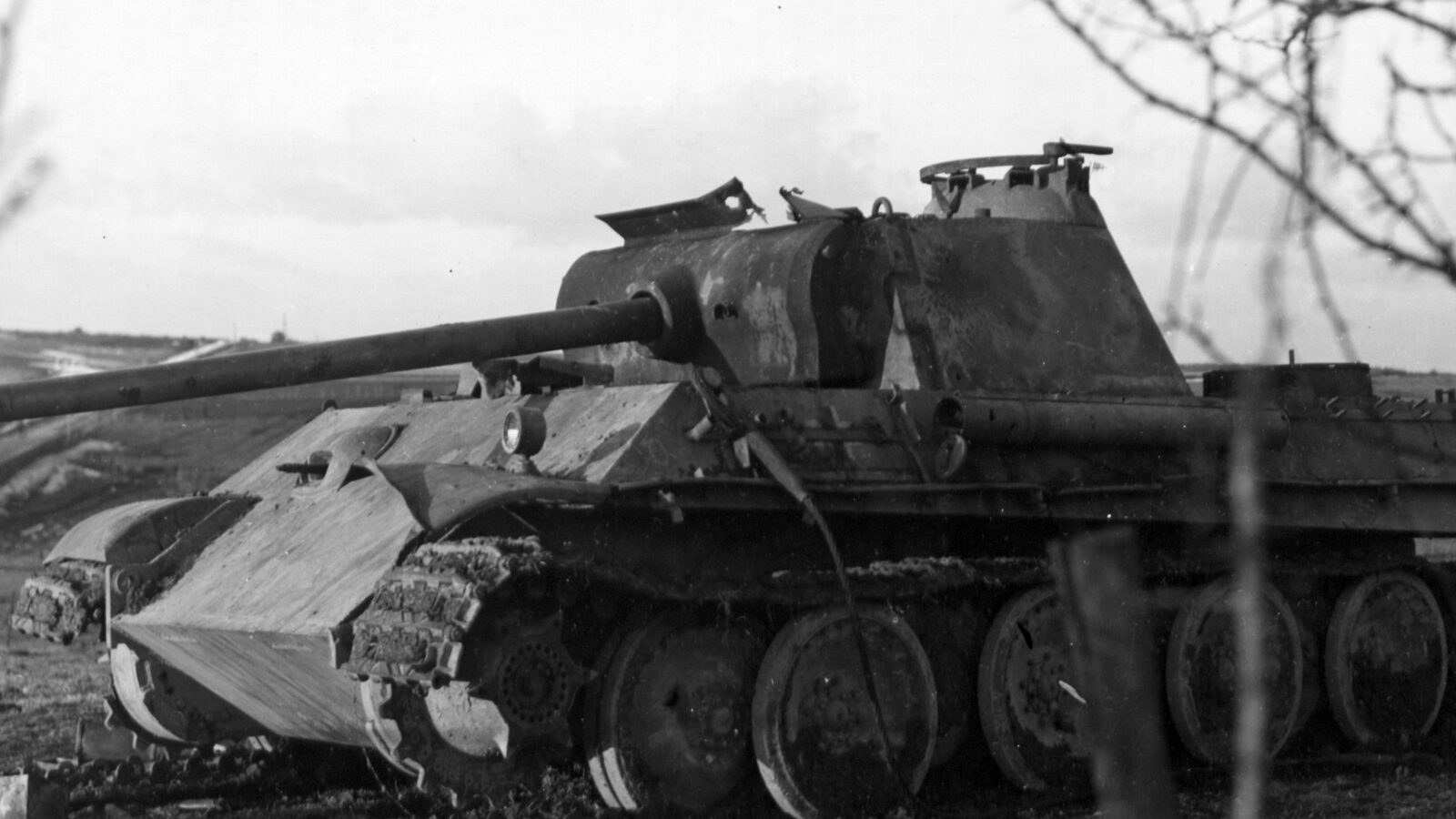 Abandoned German Panzer V Panther tank in northern Luxembourg, February 1945
