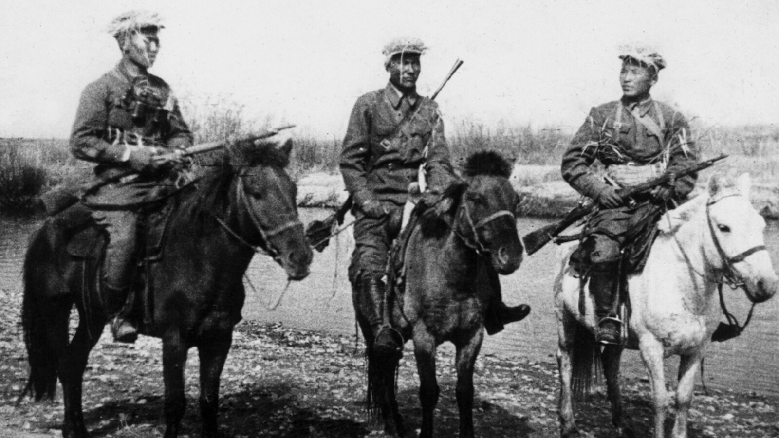 Mongolian cavalry during the Battle of Khalkhin Gol, 1939, equipped with Soviet-supplied Mosin-Nagant rifles