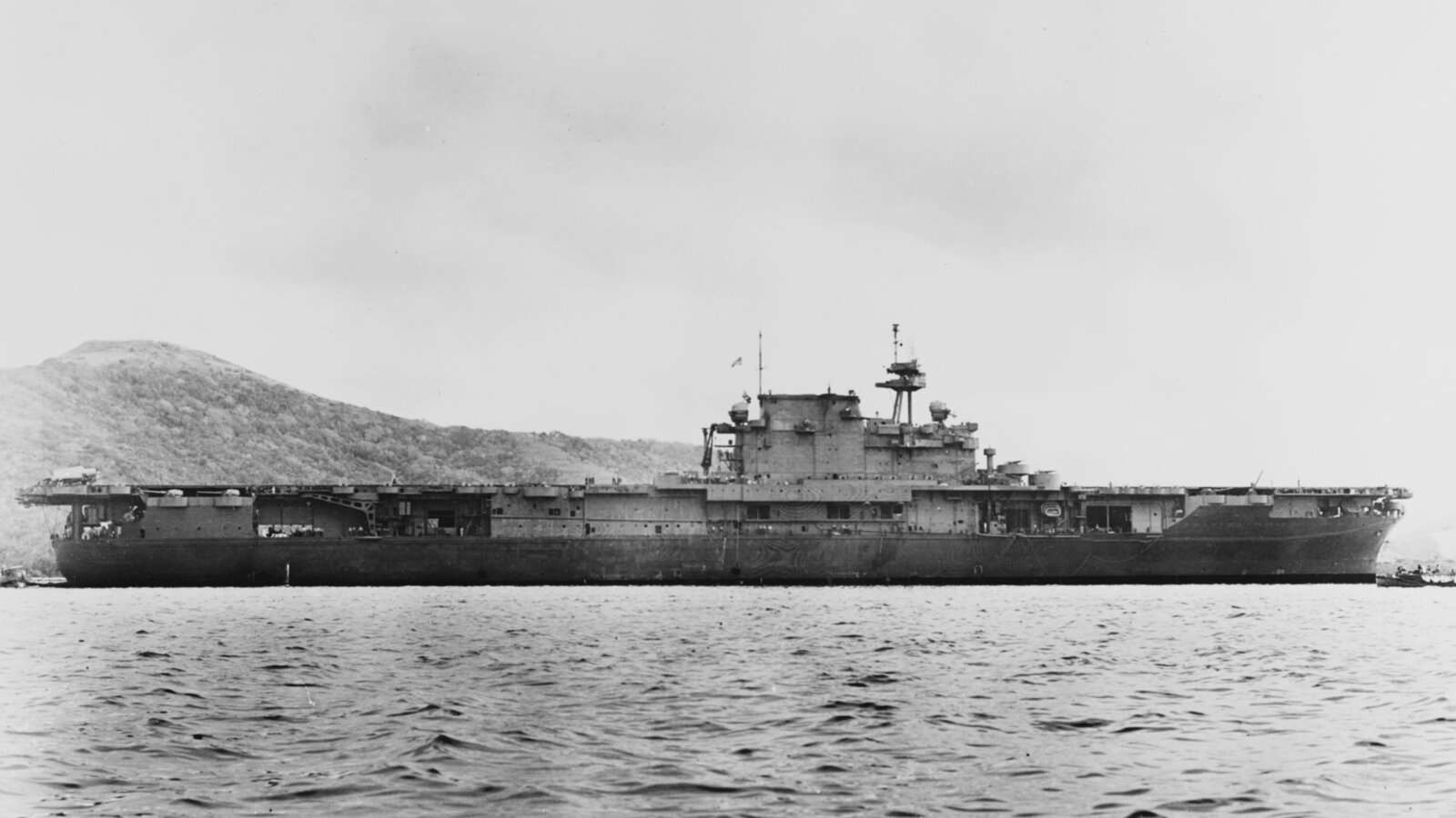 USS Enterprise (CV-6) anchored at Nouméa, New Caledonia, on 21 November 1942 during the Guadalcanal campaign