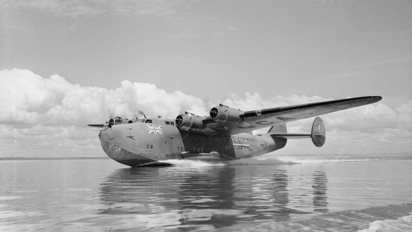 BOAC Boeing 314A flying boat G-AGCA Berwick on Lagos Lagoon, Nigeria, between 1940 and 1945