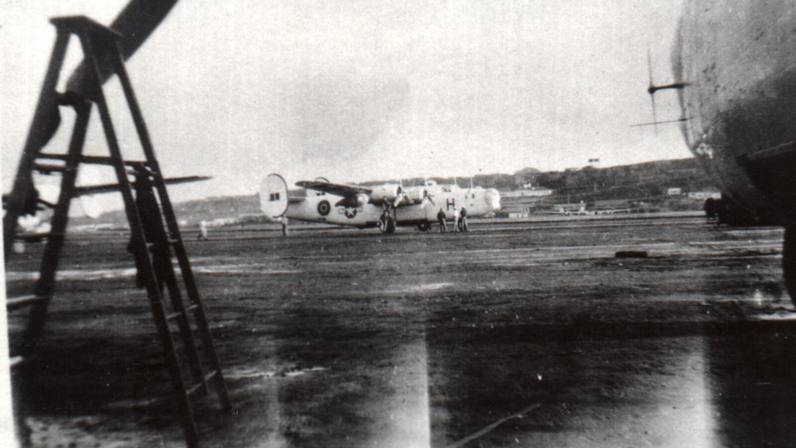 A Consolidated PB4Y-1 Liberator patrol bomber in combined US Navy and RAF markings at Lajes Field in the Portuguese Azores following the 1943 Anglo-Portuguese accord