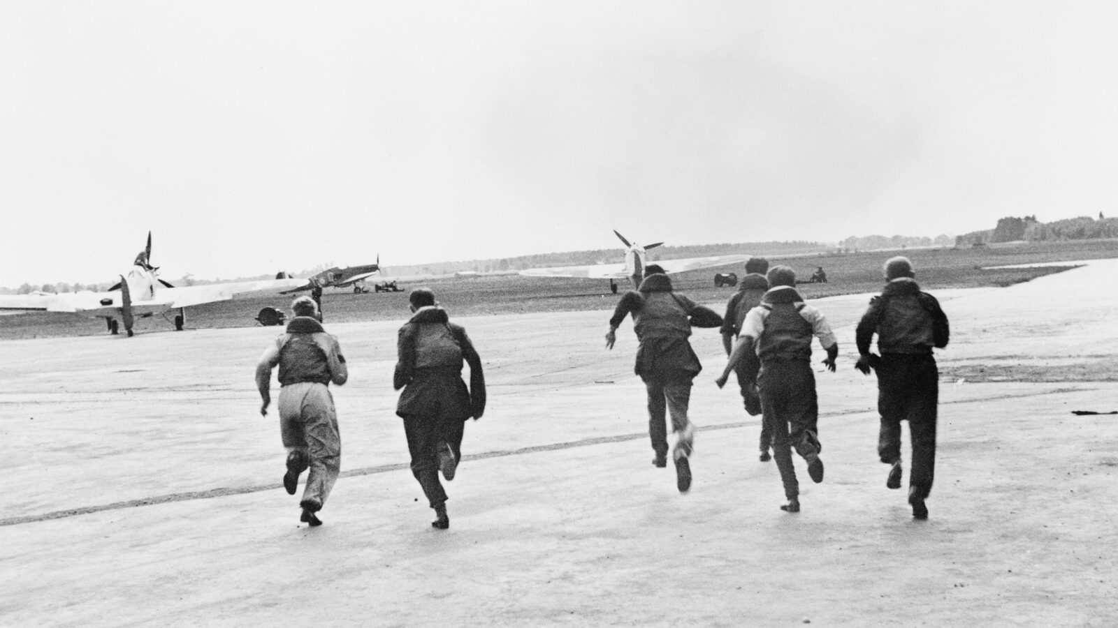 RAF pilots running to their Hawker Hurricane fighters during the Battle of Britain, 1940