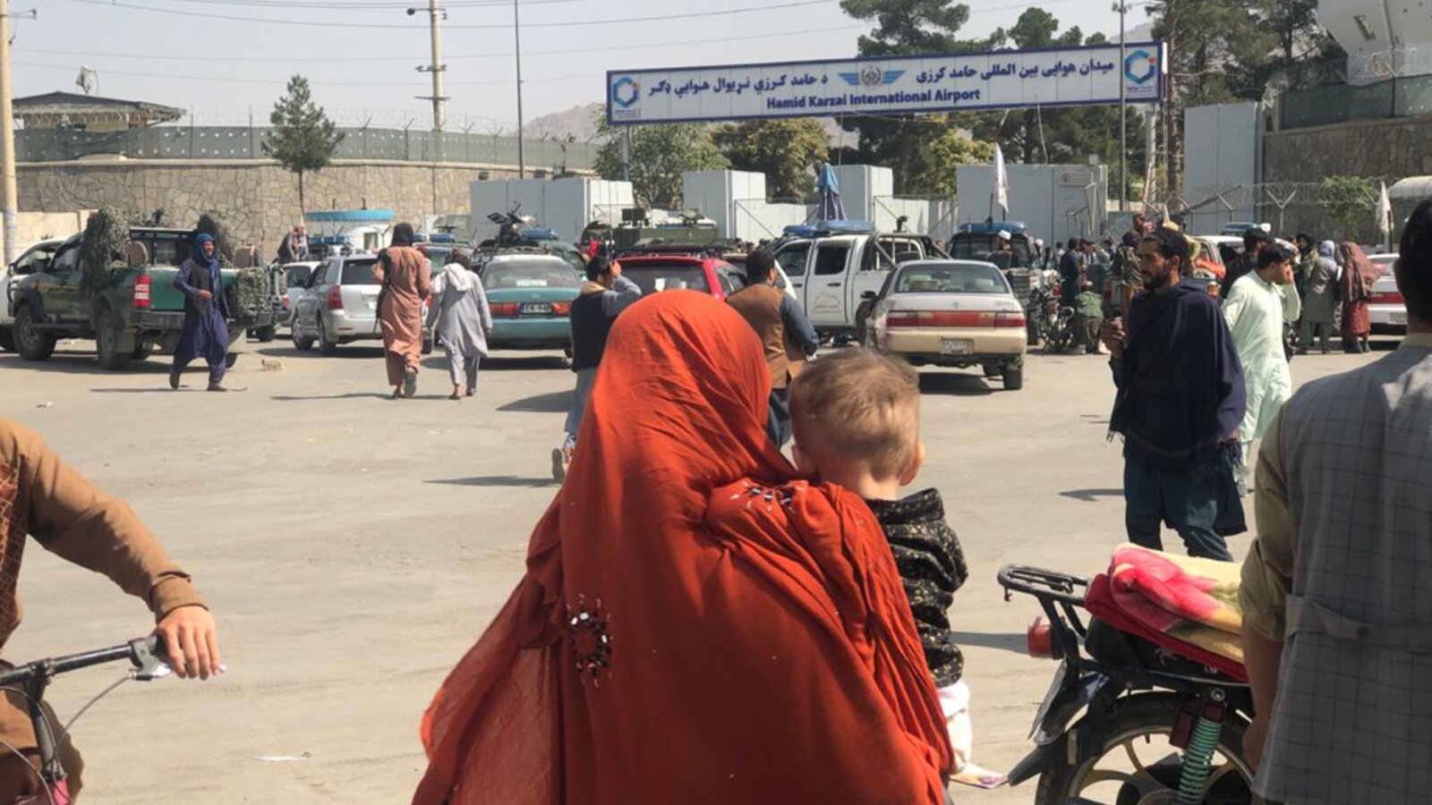 Crowds in front of Hamid Karzai International Airport on the second day of the Taliban's return to Kabul, August 2021