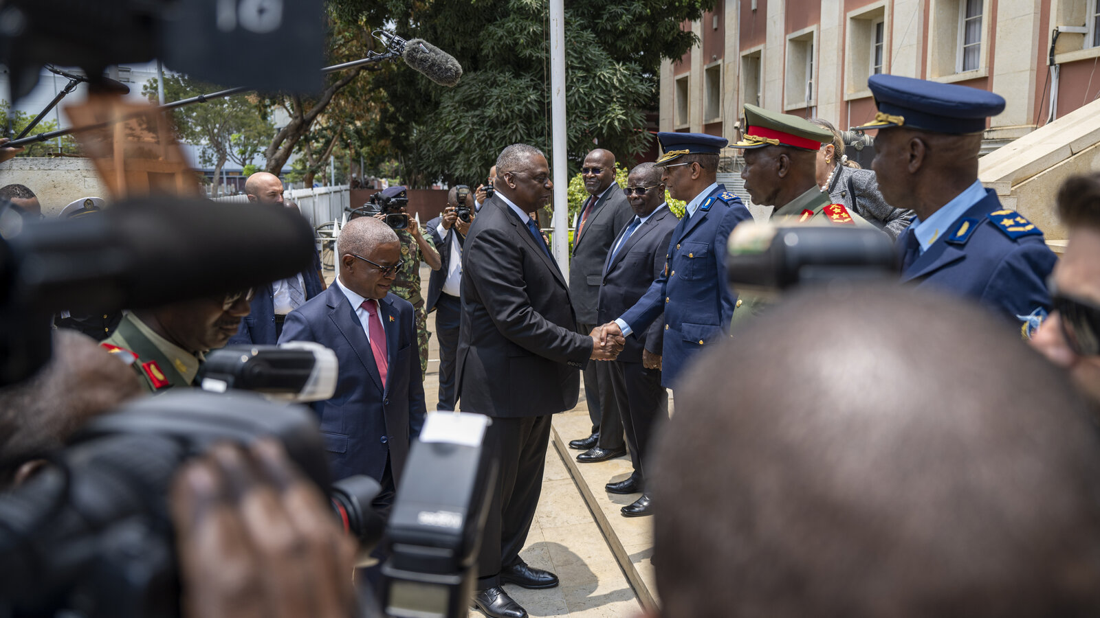 U.S. Secretary of Defense Lloyd Austin meets with Angolan Minister of State Francisco Pereira Furtado at the Angola Ministry of National Defense, Luanda, September 2023