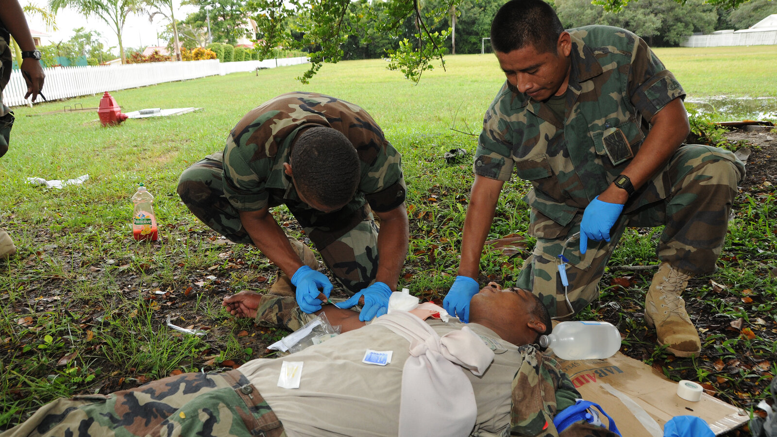 Belize Defence Force combat medic at Price Barracks, Ladyville, Belize, during a U.S. Army medical exchange, August 2010