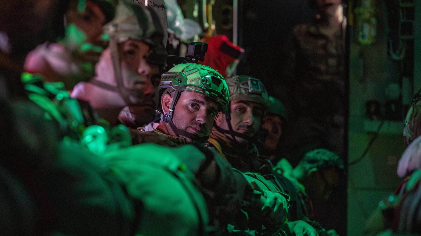 Cypriot paratrooper prepares for an airborne jump from a C-130J during Exercise BRIGHT STAR 25, September 2025