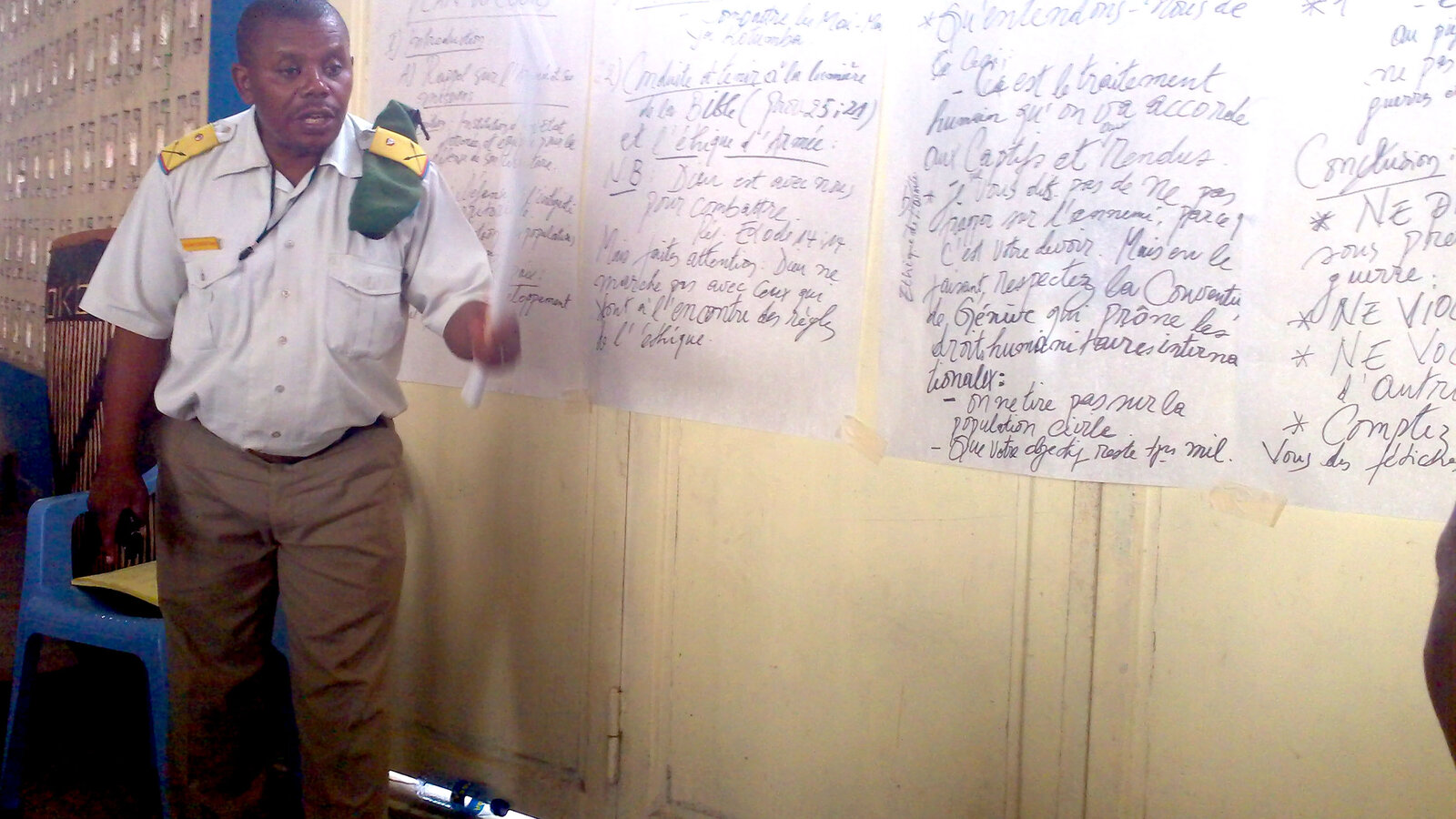 DRC Reverend Maj. Pierre Ntumwa Basima from Goma presents an ethical decision-making brief during U.S. Army Africa chaplaincy training, May 2010