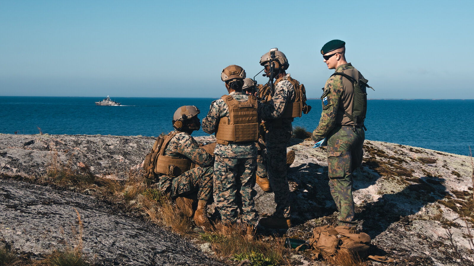 US Marines and Finnish Defence Forces conduct joint live-fire naval surface fire support training with a Finnish Hamina-class missile boat at Camp Dragsvik, Finland, August 2024