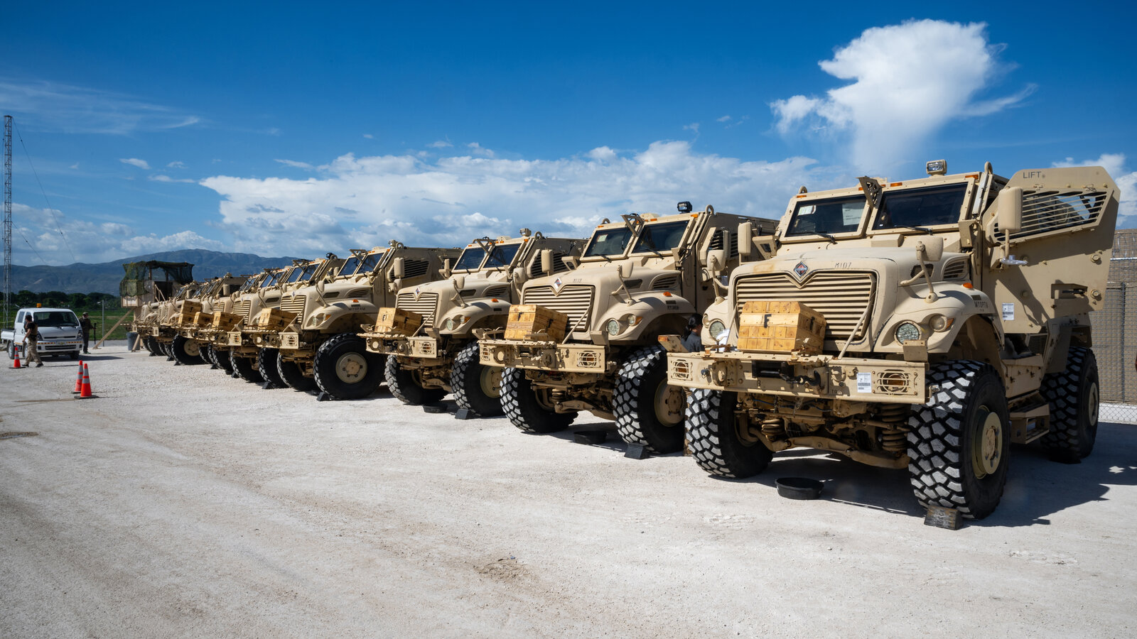 Mine-Resistant Ambush Protected vehicles delivered to Port-au-Prince for the Kenya-led Multinational Security Support mission supporting Haitian National Police, July 2024