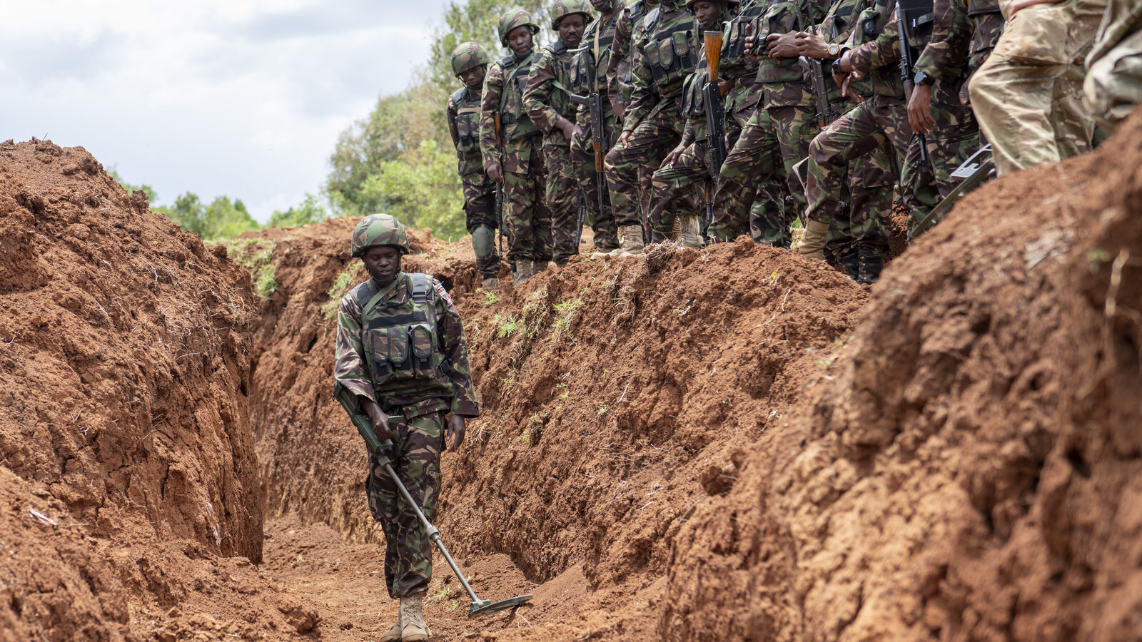 Kenya Defence Forces soldier conducts counter-IED training during Justified Accord 2024 in Nanyuki, Kenya, February 2024