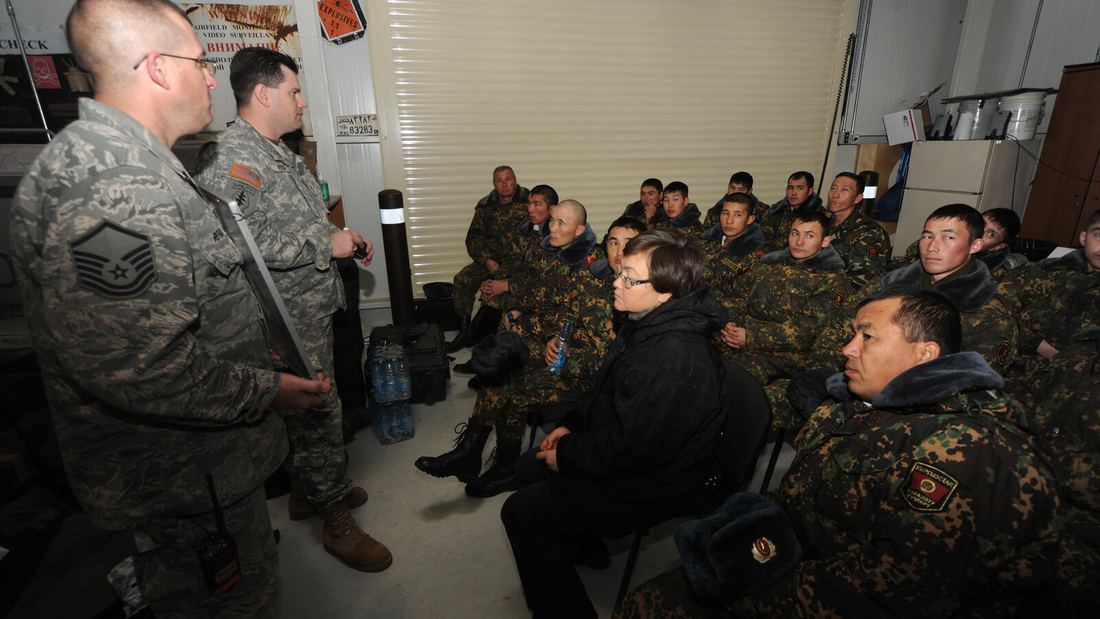 U.S. and Kyrgyz EOD personnel demonstrate basic operations at the Transit Center, Kyrgyzstan, December 2010