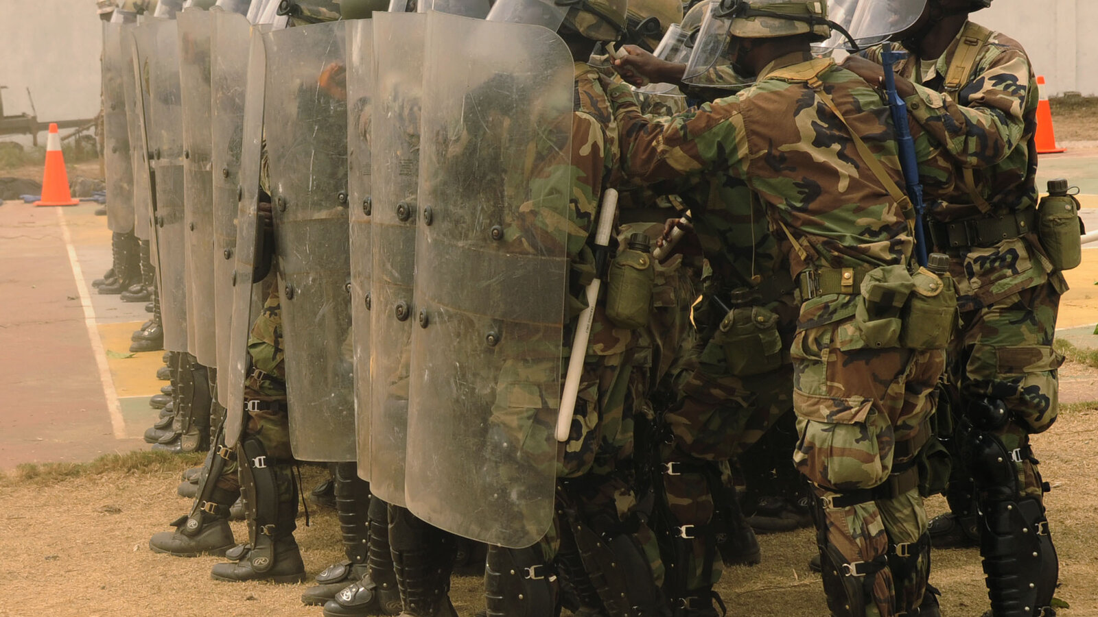 Armed Forces of Liberia personnel demonstrate non-lethal weapons skills at Edwin Binyah Kesselly Military Barracks, March 2012