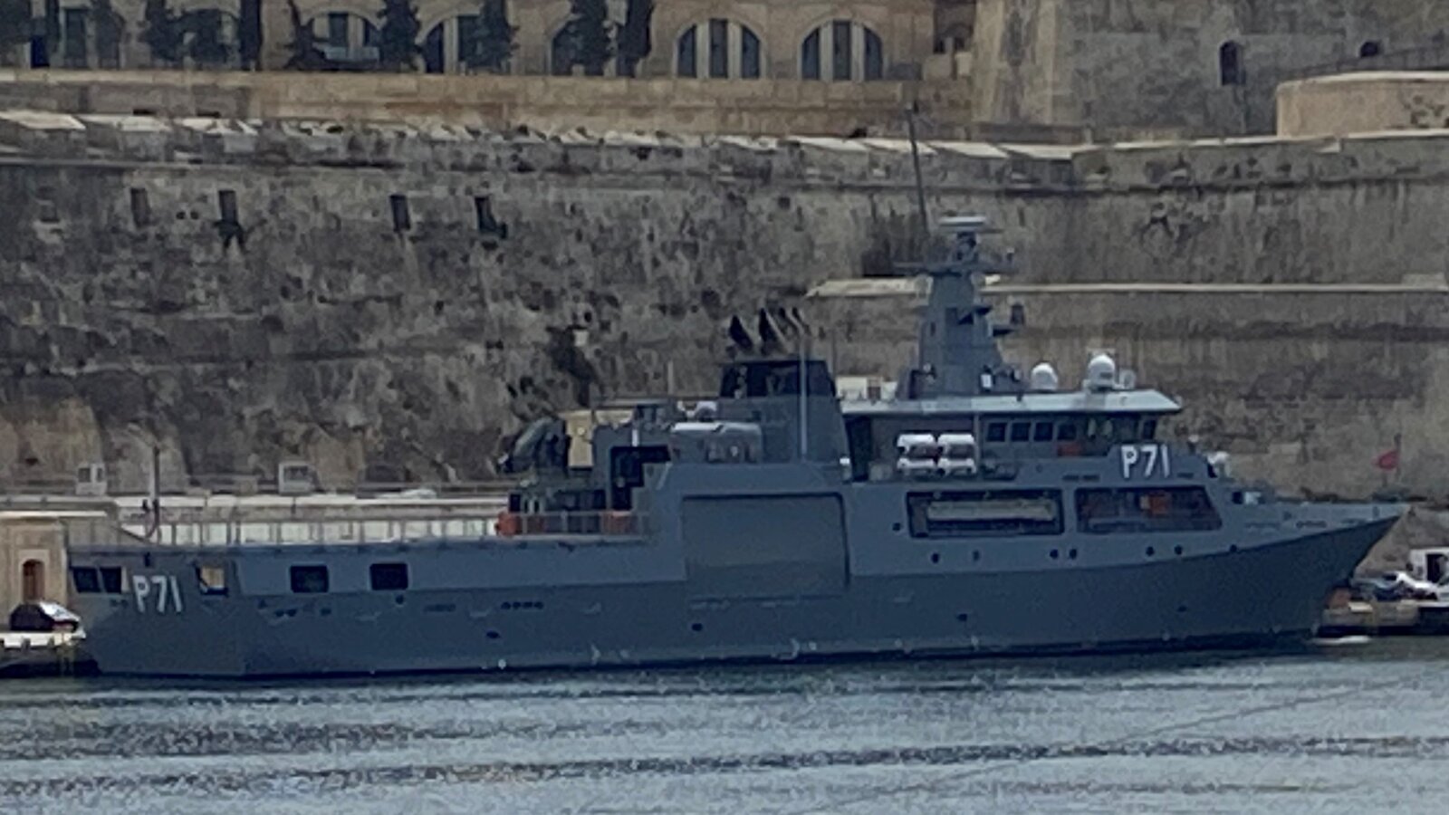 P71, the offshore patrol vessel and flagship of the Maritime Squadron of the Armed Forces of Malta, March 2023