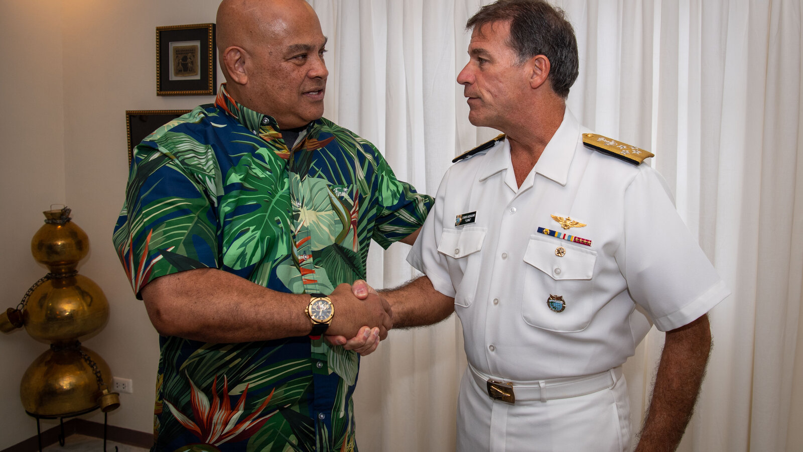 Adm. John C. Aquilino, Commander U.S. Indo-Pacific Command, meets with FSM President David Panuelo in Pohnpei, March 2023