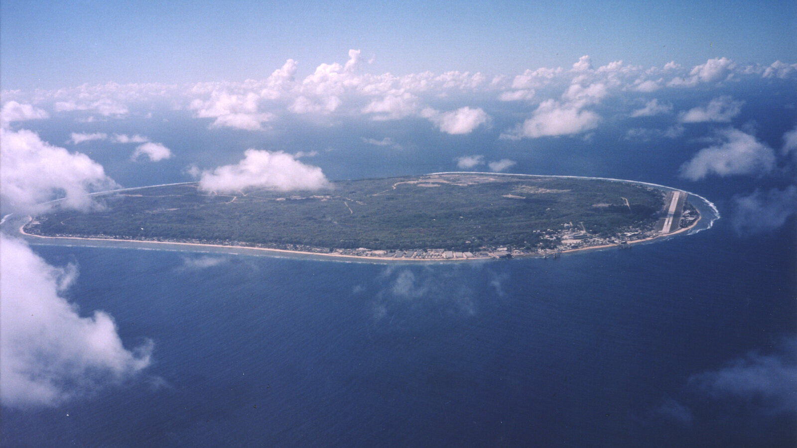 Aerial view of Nauru showing the limestone karst terrain produced by phosphate over-mining, 1999
