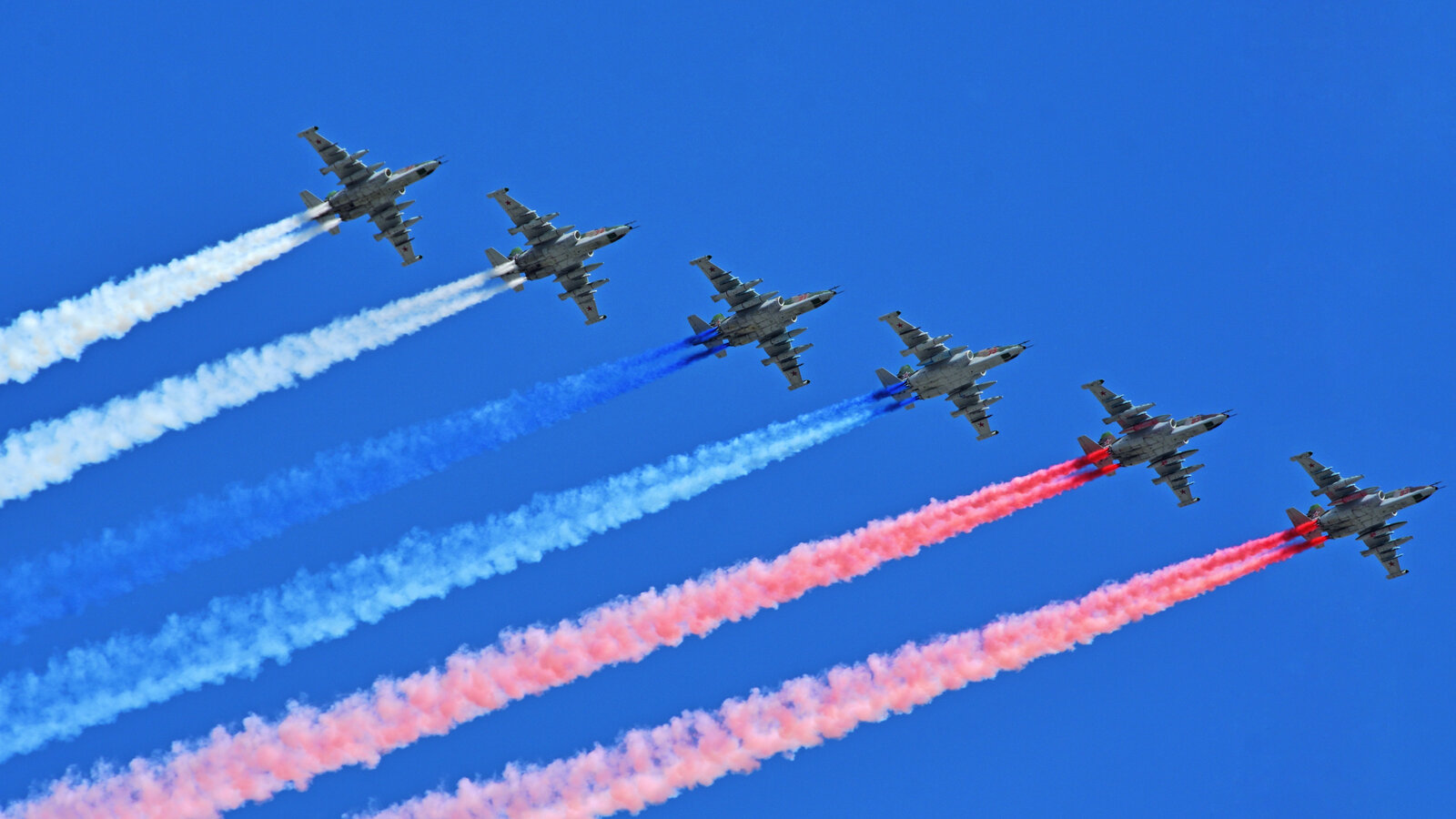 Russian Aerospace Forces Su-25 attack aircraft over Moscow during the 2020 Victory Day Parade, June 2020