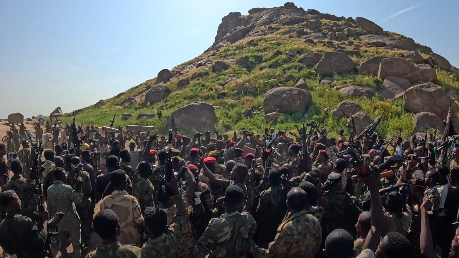 Sudanese Armed Forces (SAF) soldiers in Jebal Moya, Sudan, two days after capturing the area from the Rapid Support Forces, October 2024