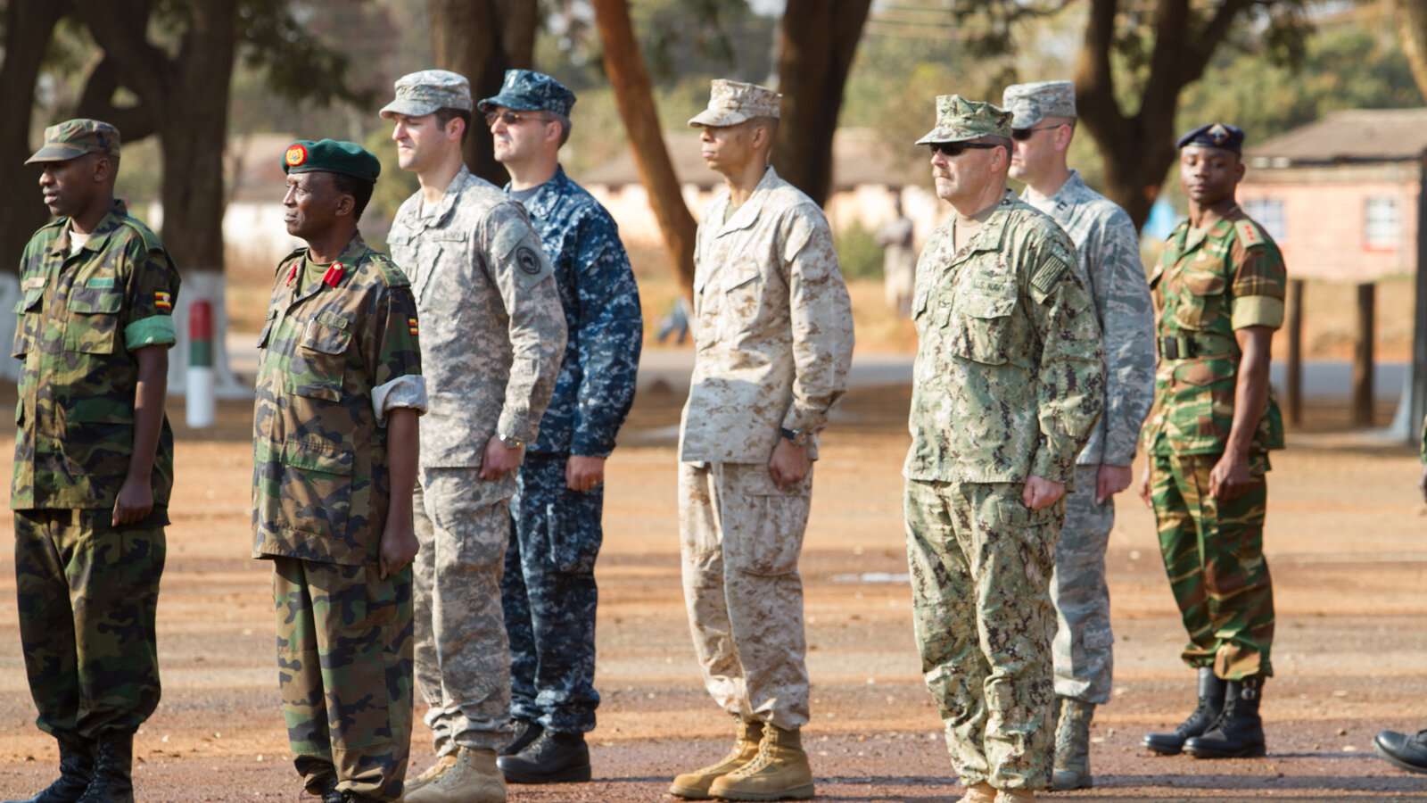 Military personnel and delegates from more than 40 nations gather at the Zambia Army Headquarters in Lusaka for the Africa Endeavor 2013 opening ceremony, August 2013